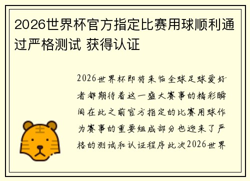 2026世界杯官方指定比赛用球顺利通过严格测试 获得认证 2026世界杯官方指定比赛用球顺利通过严格测试 获得认证